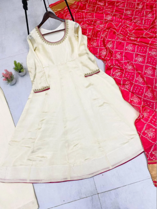 White Chinon 3-Piece Gown Set