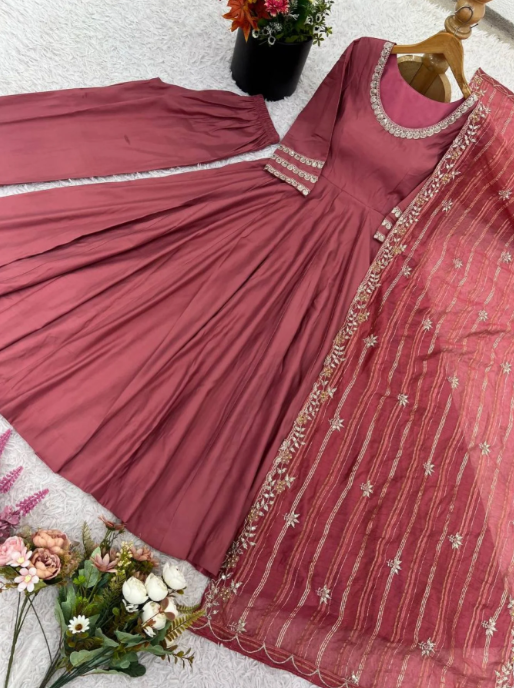 Roman Silk Anarkali Palazzo Suit with Banarasi Dupatta