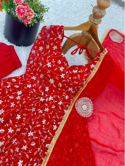 Red Blooming Georgette Anarkali Gown with Heavy Embroidery