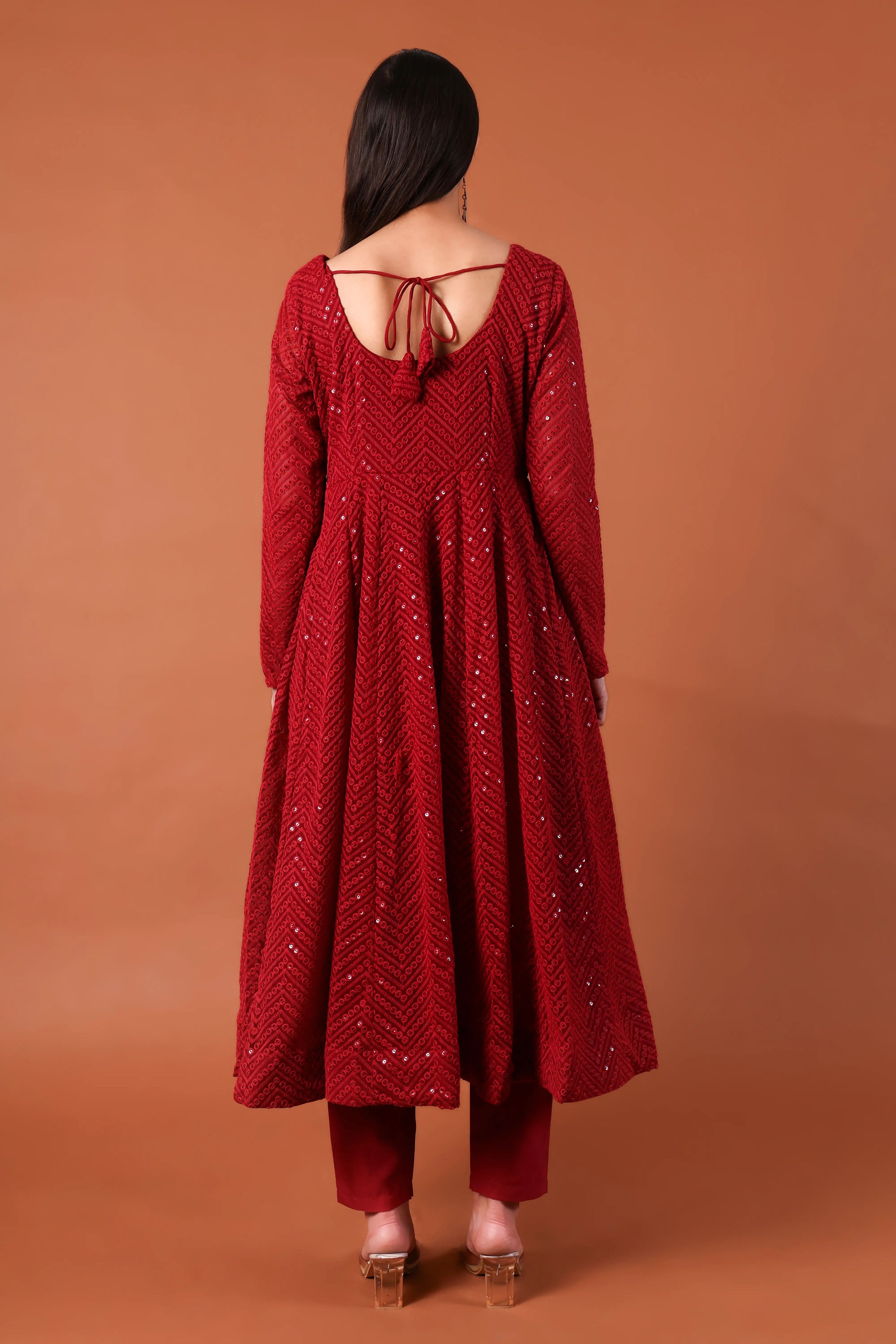 Maroon Anarkali Sequin