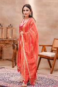 Rust Brocade Silk Kurta Set with Silk Dupatta