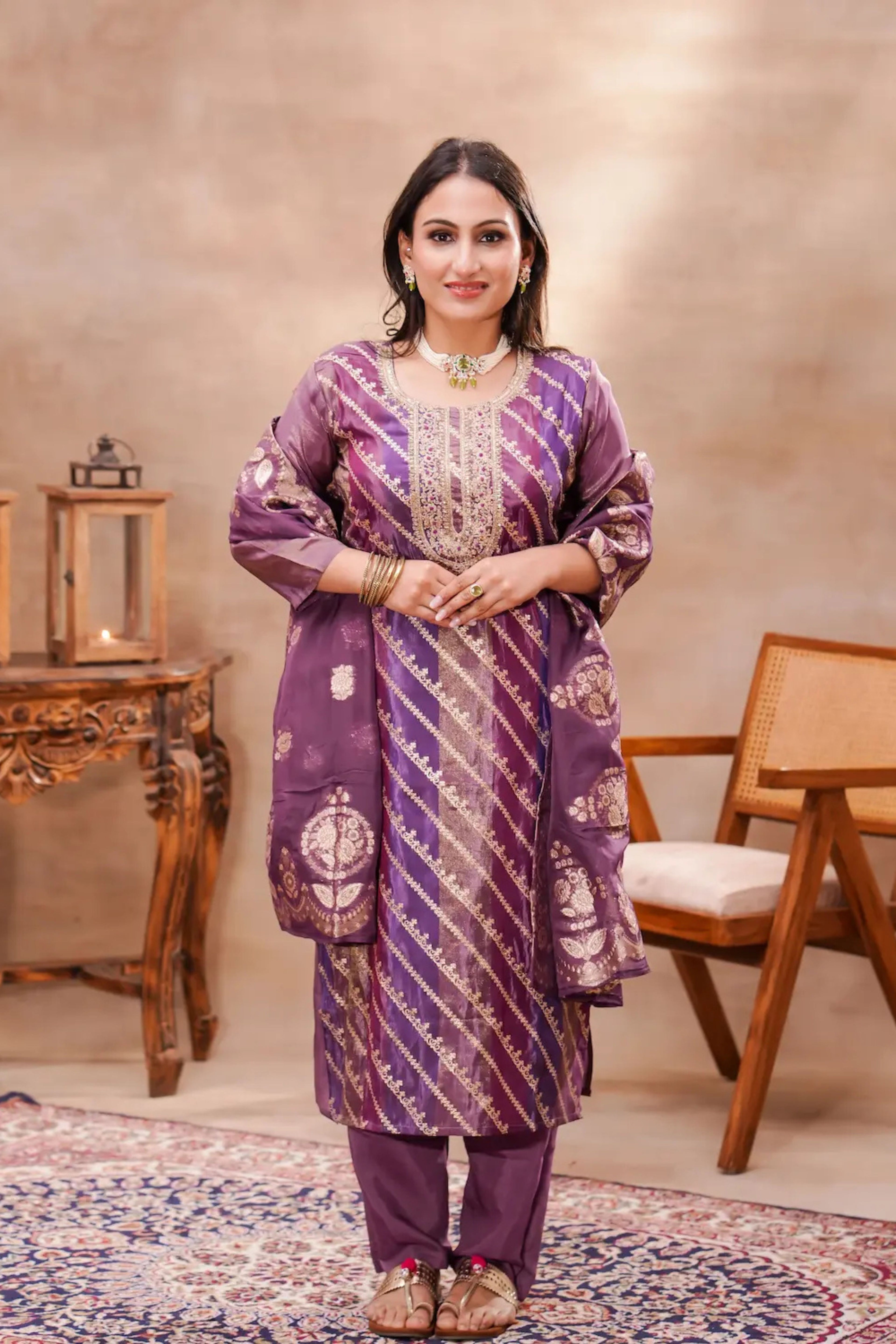 Elegant Royal Jacquard Silk Kurta Set by Shuchi Man featuring intricate patterns and rich fabric in a traditional design.