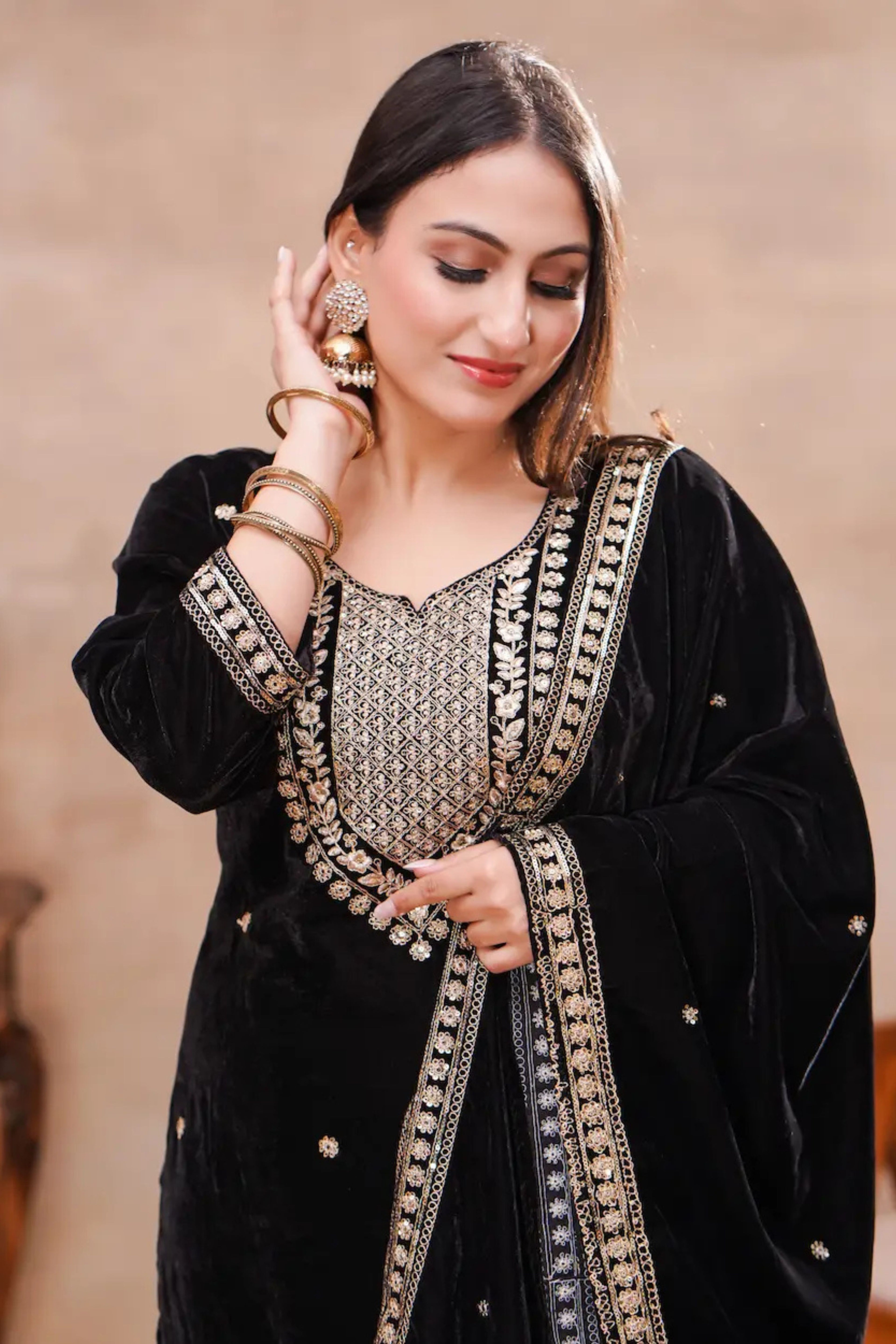 Midnight Velvet Embroidered Suit Set