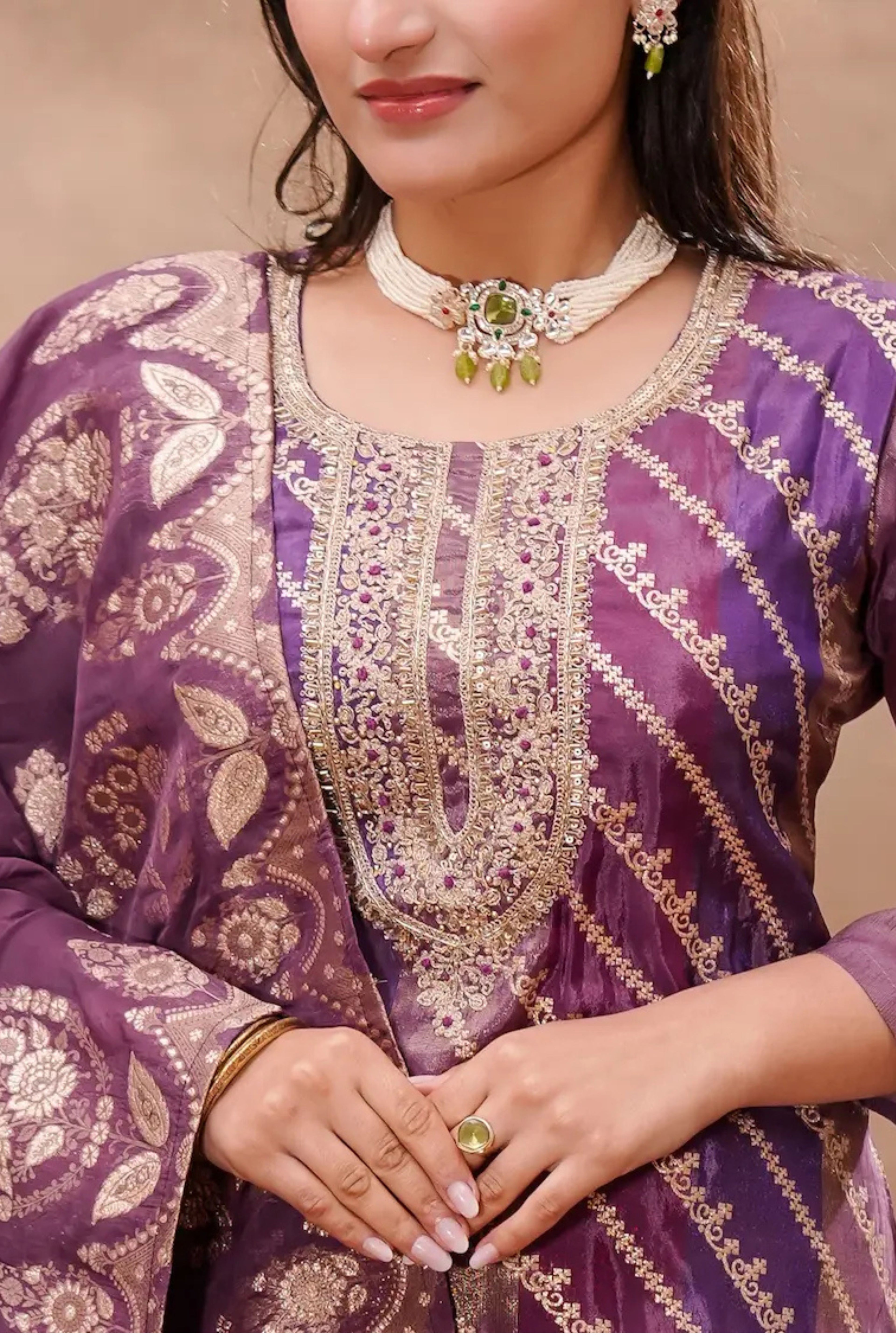 Shuchi Man Royal Jacquard Silk Kurta Set featuring intricate embroidery and elegant design, worn by a model.