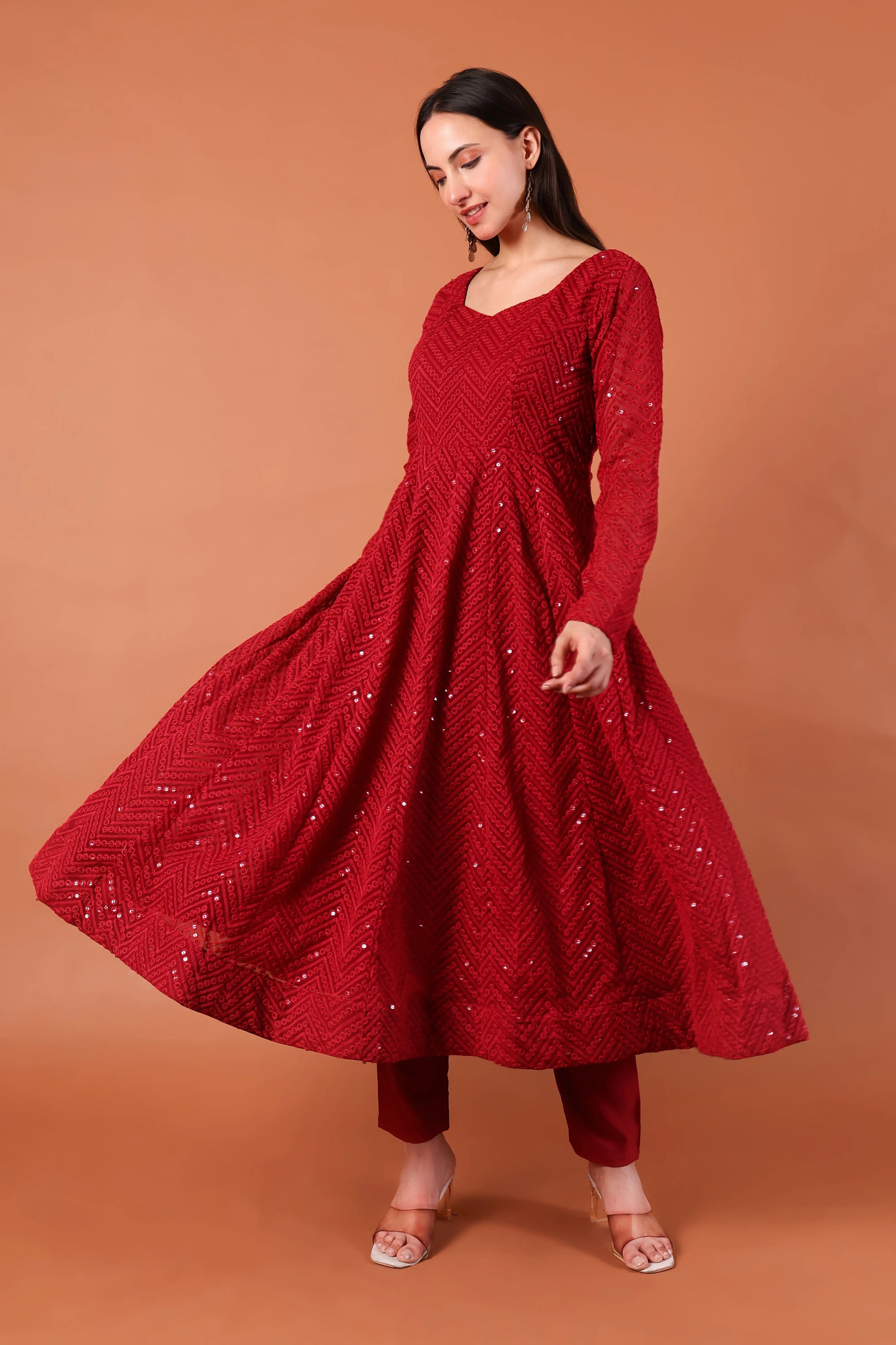 Maroon Anarkali Sequin