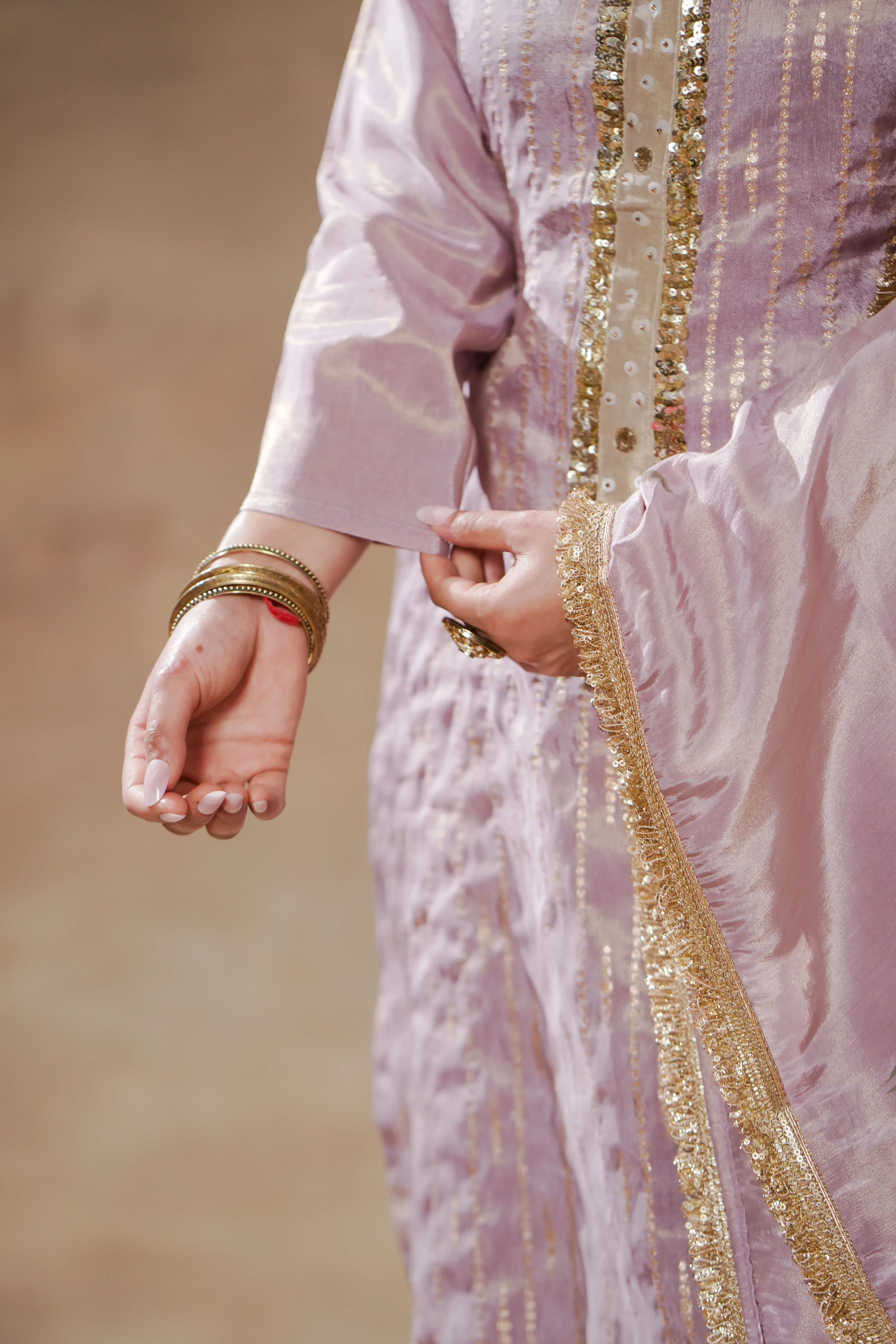 Lavender Radiance Tissue Silk Kurta Set by Shuchi Man featuring a flowy, elegant silk kurta with matching pants and dupatta.