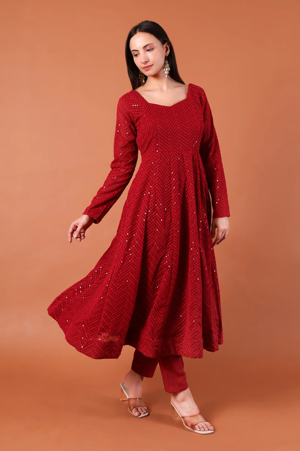 Maroon Anarkali Sequin