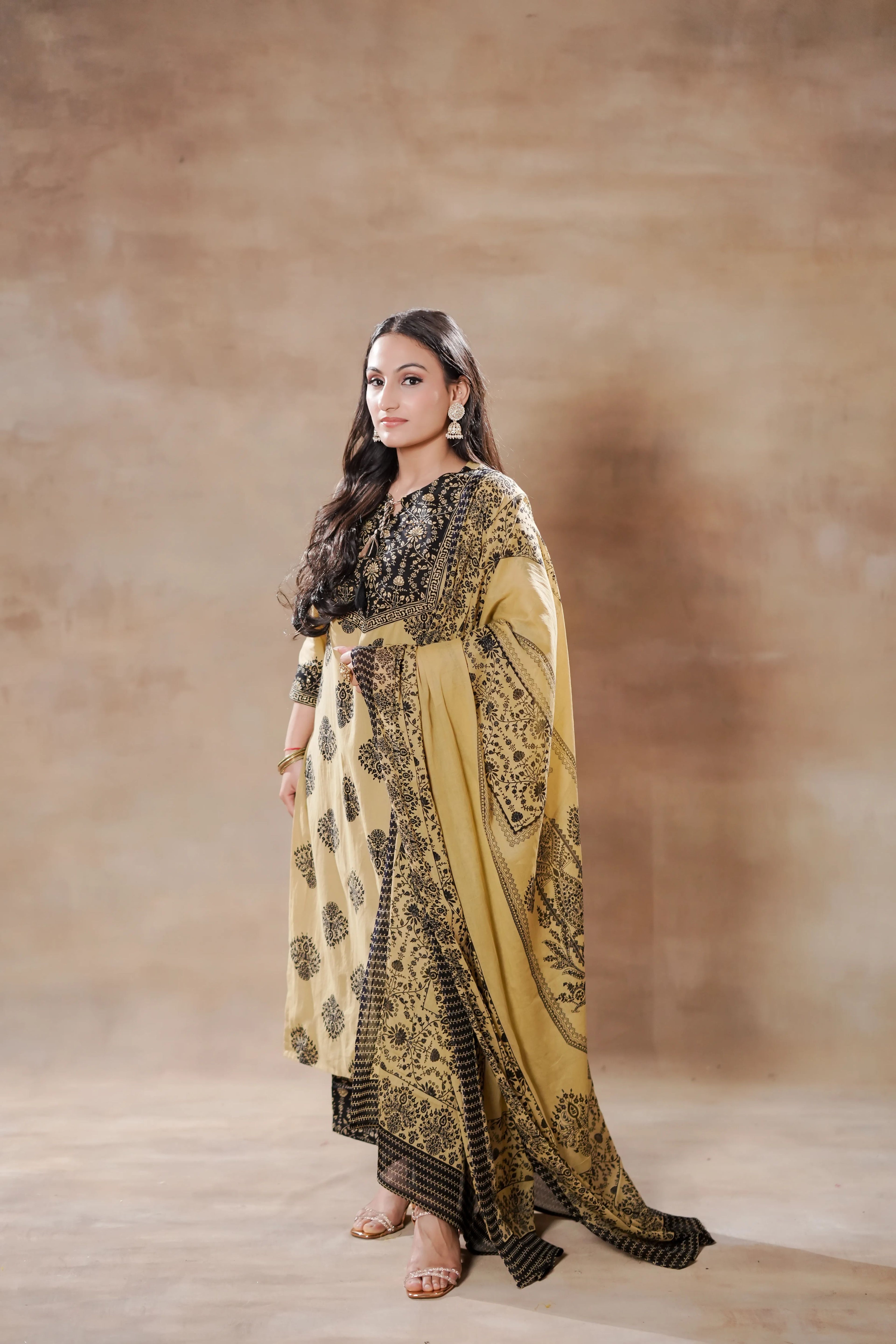Biege and Black Kurta Set