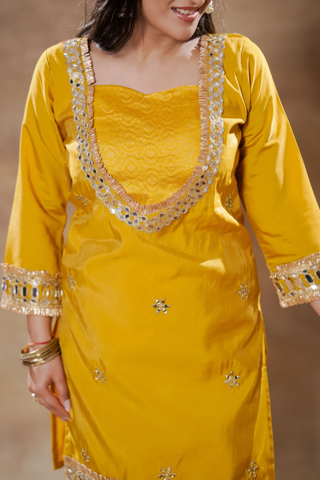 Yellow Silk Suit Set with Mirror Work