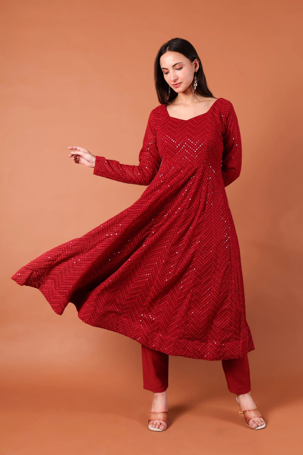 Maroon Anarkali Sequin