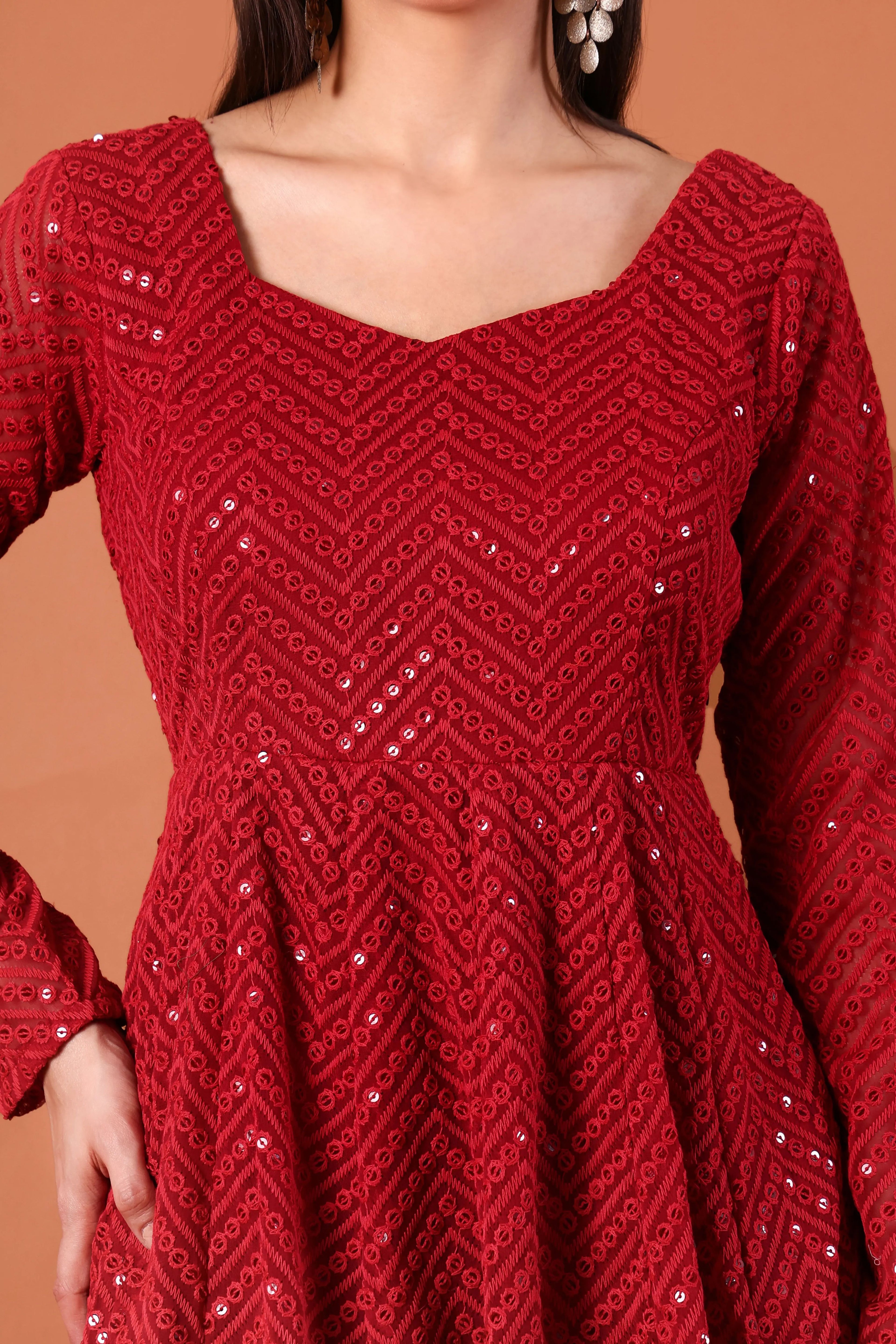 Maroon Anarkali Sequin