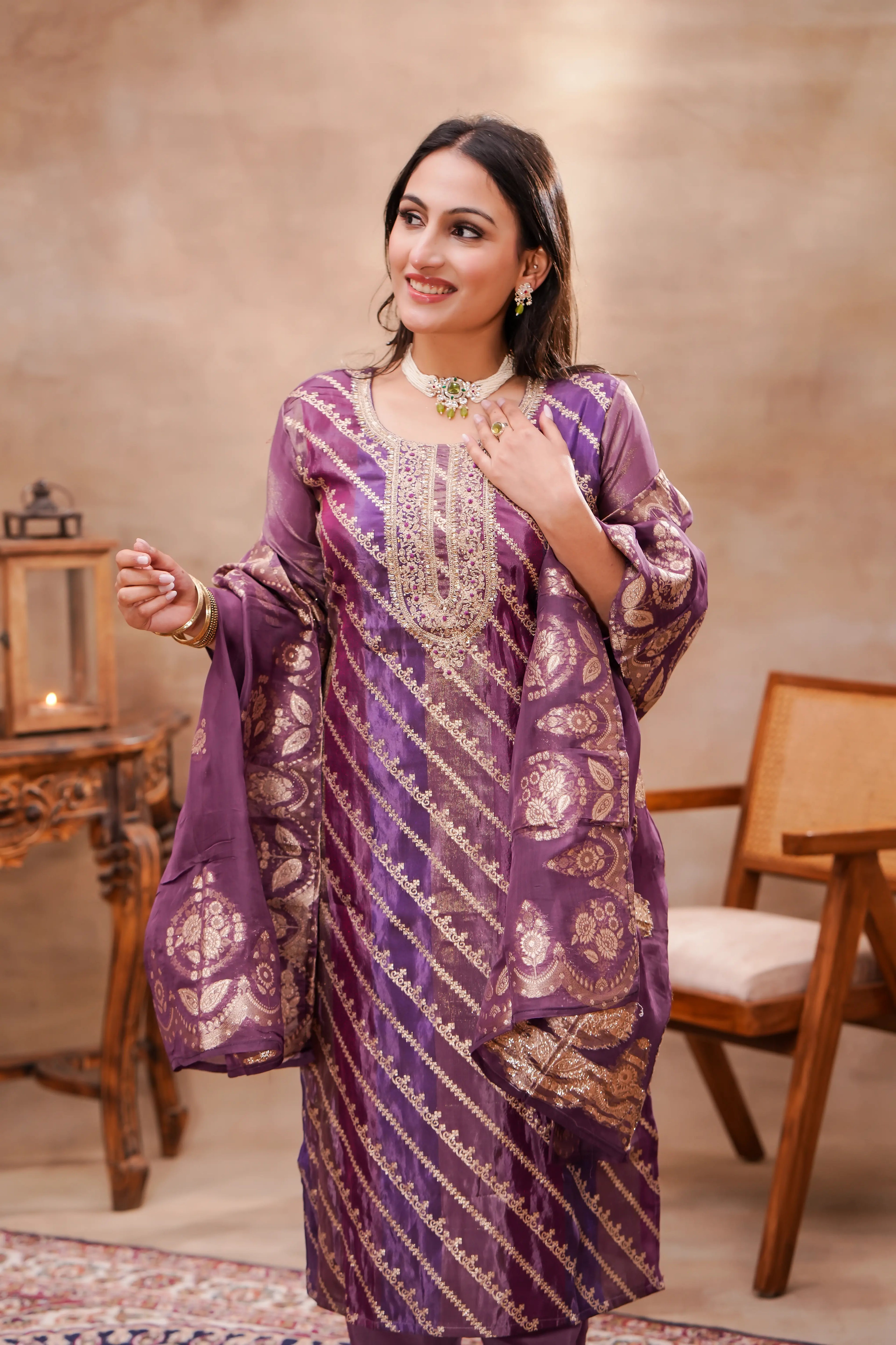 Elegant royal jacquard silk kurta set by Shuchi Man featuring intricate embroidery and a traditional festive design.