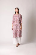 Lilac printed linen kurta by Shuchi Man featuring a traditional design and lightweight fabric for a comfortable, elegant look.