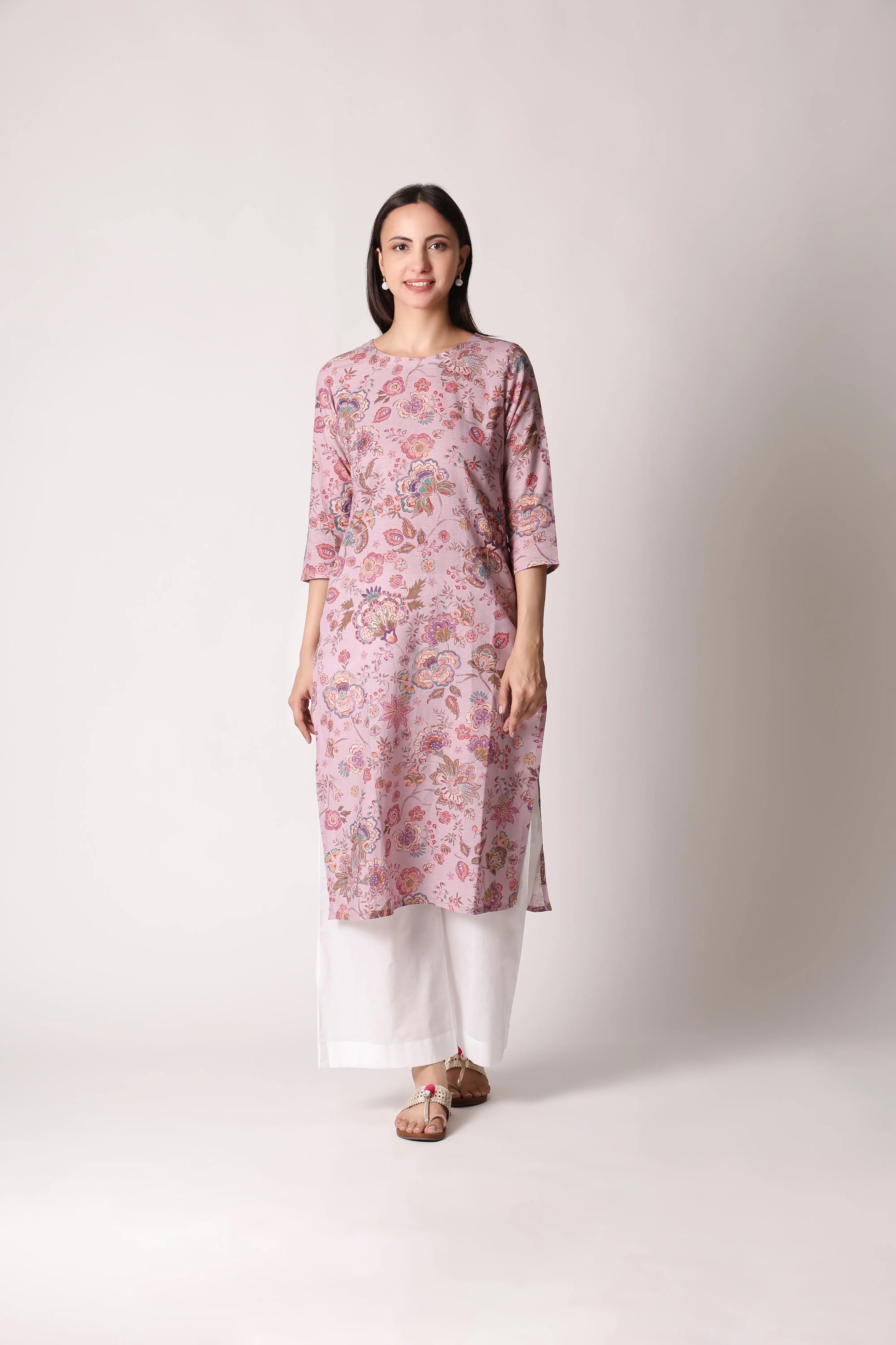 Lilac printed linen kurta by Shuchi Man featuring a traditional design and lightweight fabric for a comfortable, elegant look.