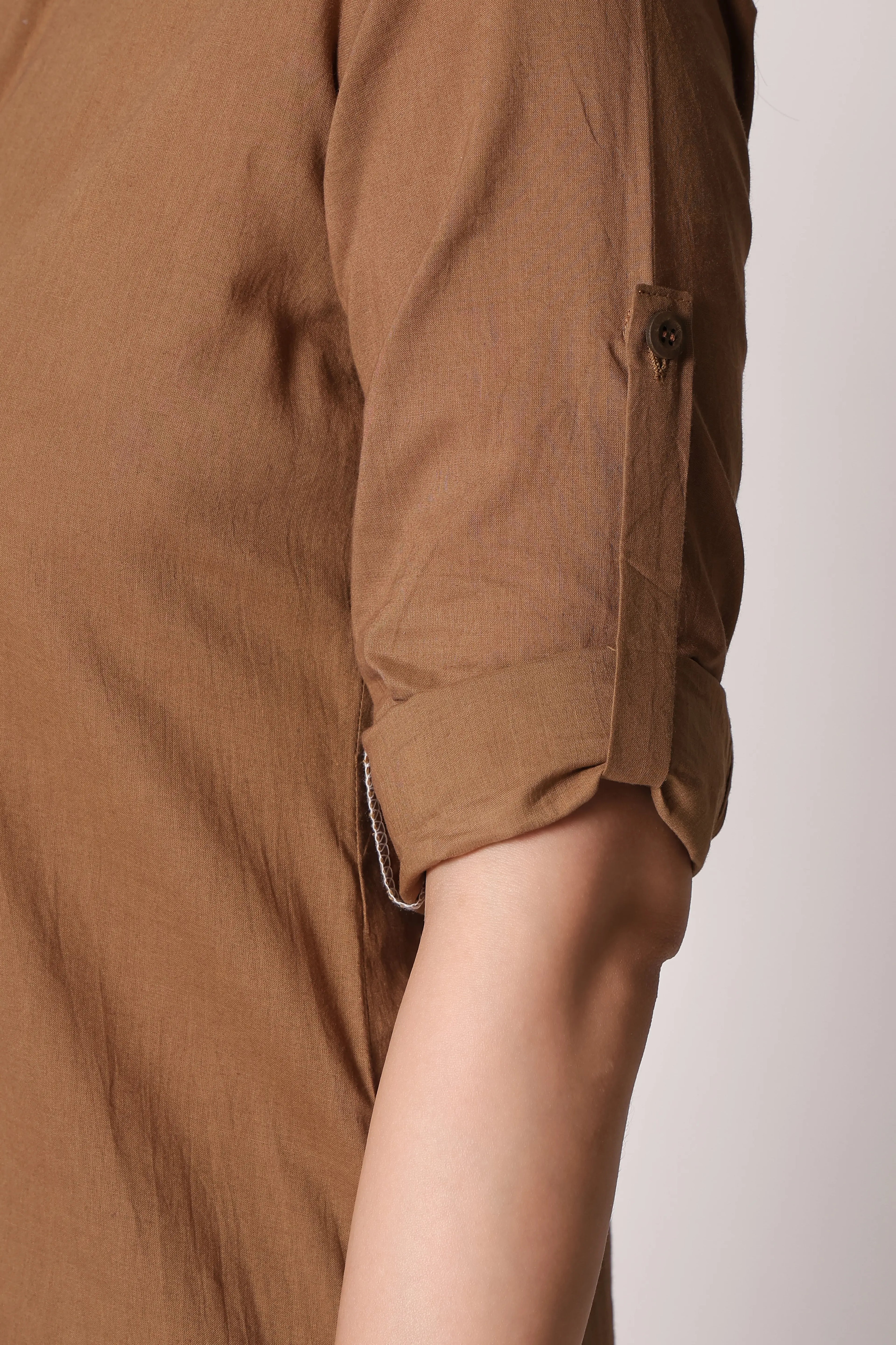 Khaki Nomad Pathani co-ord set by Shuchi Man featuring traditional style, comfortable fabric, and coordinated top and pants.