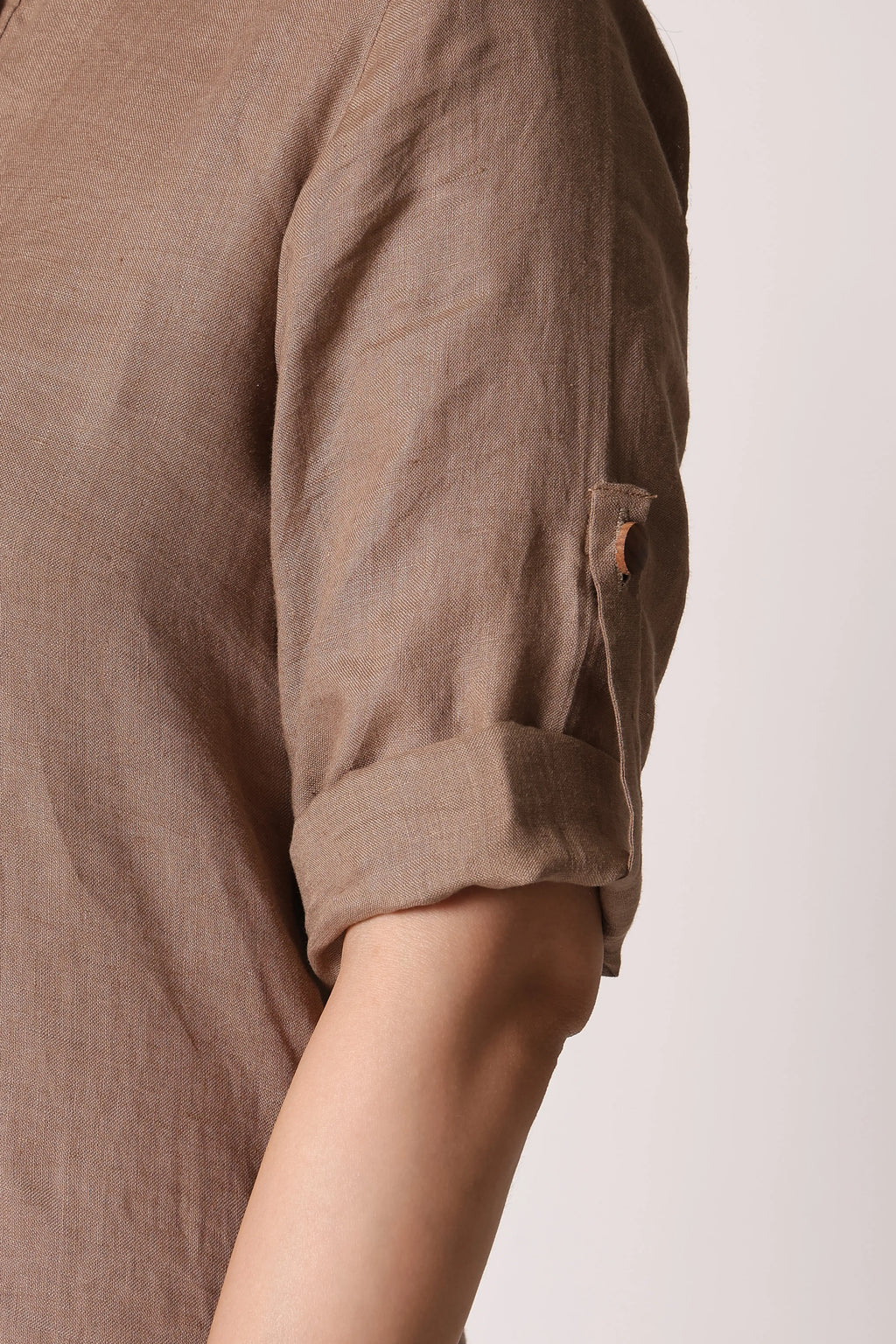 Shuchi Man Dune Khaki Atelier pure linen Pathani co-ord set with traditional fit and lightweight fabric, displayed on a hanger.