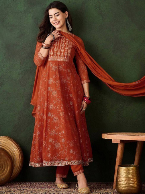 Orange Georgette Embroidered Anarkali Kurta Set