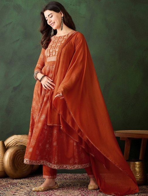 Orange Georgette Embroidered Anarkali Kurta Set