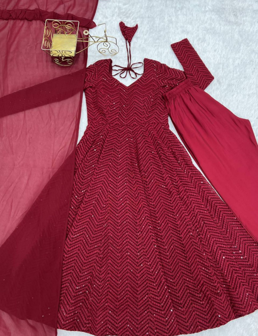 Heavy Faux Georgette Lucknowi Anarkali Dupatta Gown Set