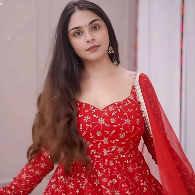Red Blooming Georgette Anarkali Gown with Heavy Embroidery