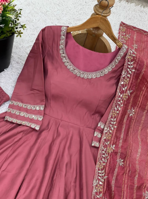Roman Silk Anarkali Palazzo Suit with Banarasi Dupatta