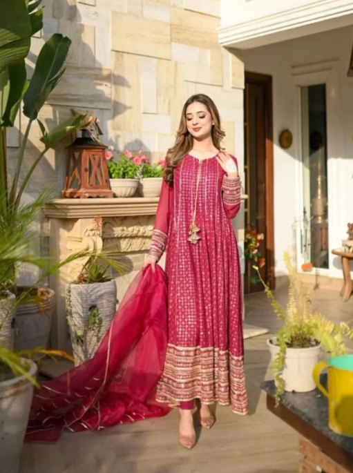 Georgette Embroidered Anarkali Set Fully Stitched Party Wear with Sequin