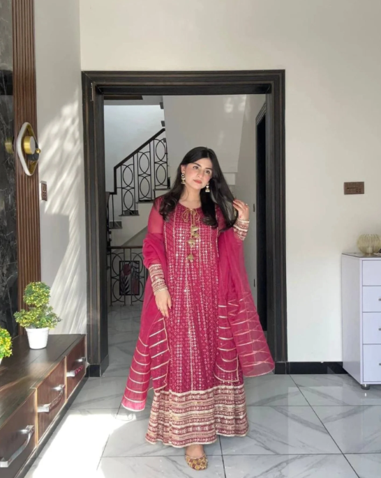 Georgette Embroidered Anarkali Set Fully Stitched Party Wear with Sequin