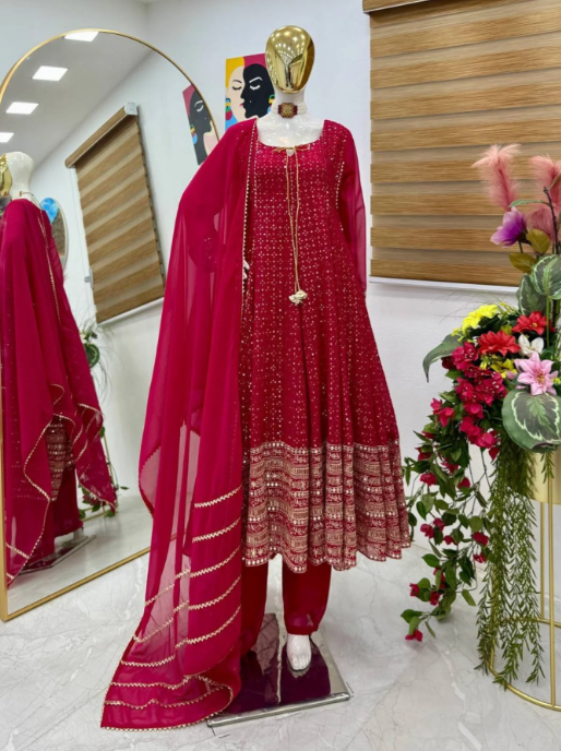 Georgette Embroidered Anarkali Set Fully Stitched Party Wear with Sequin