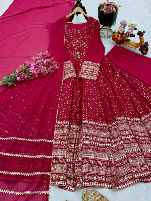Georgette Embroidered Anarkali Set Fully Stitched Party Wear with Sequin