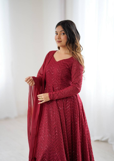 Heavy Faux Georgette Lucknowi Anarkali Dupatta Gown Set