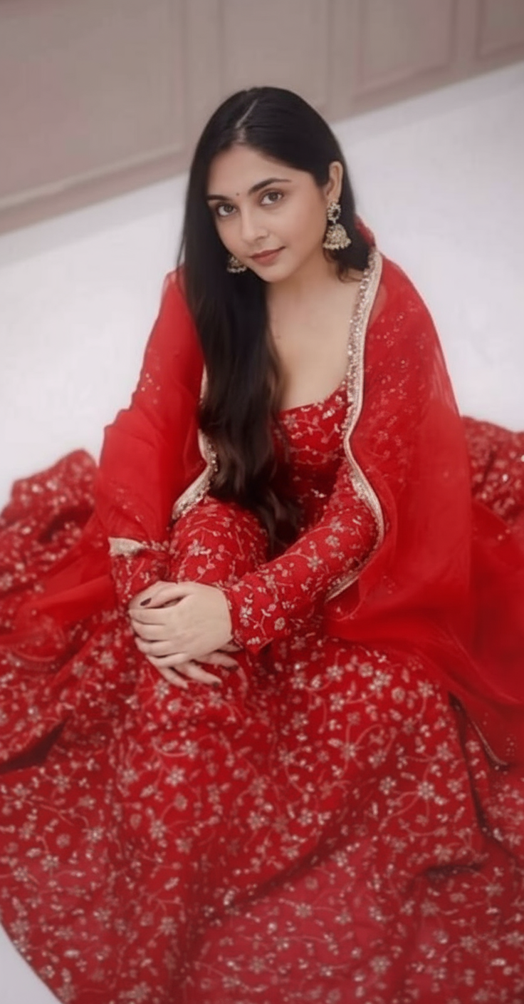 Red Blooming Georgette Anarkali Gown with Heavy Embroidery