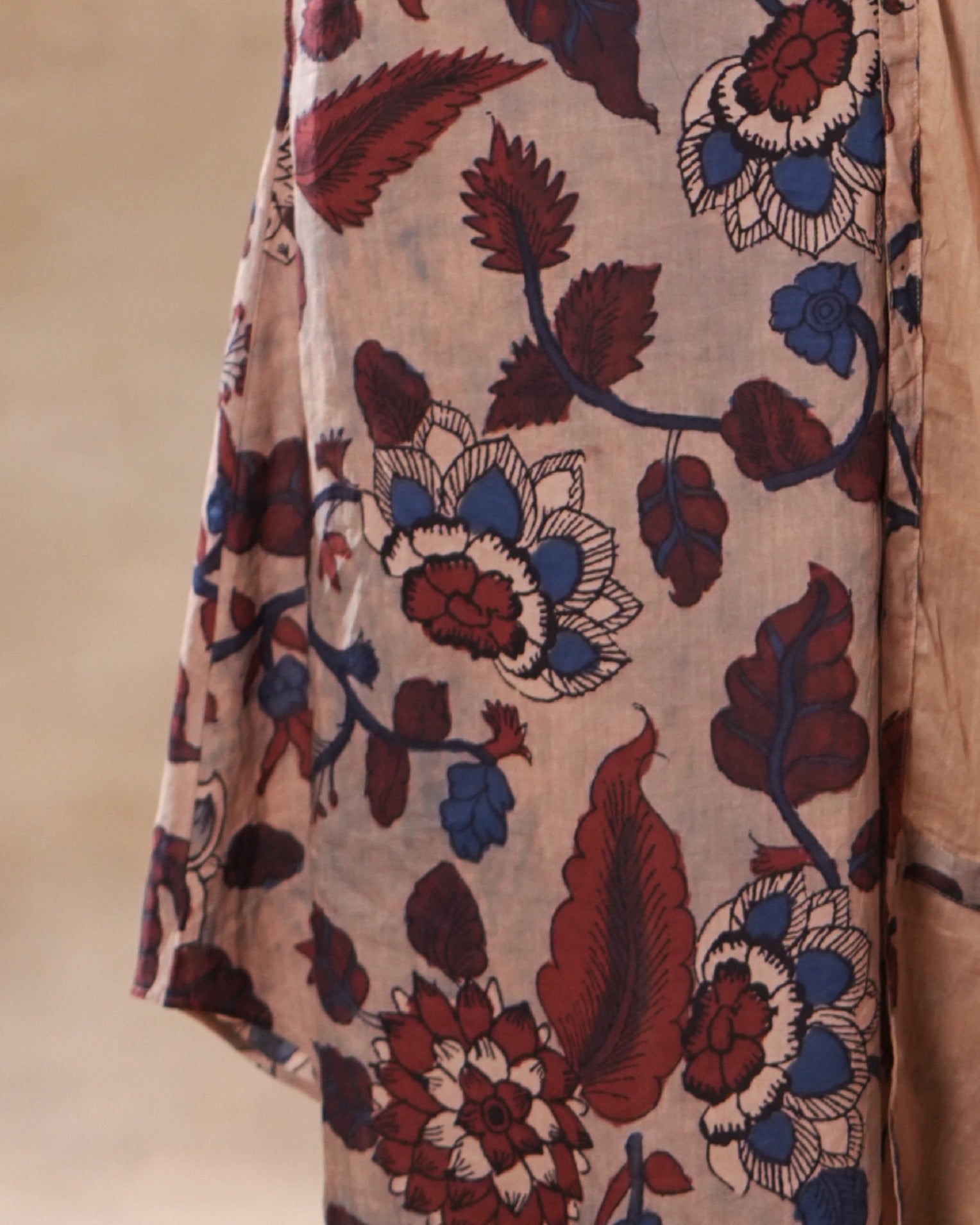 Biege Brown and Blue Cotton Kurta set Cotton