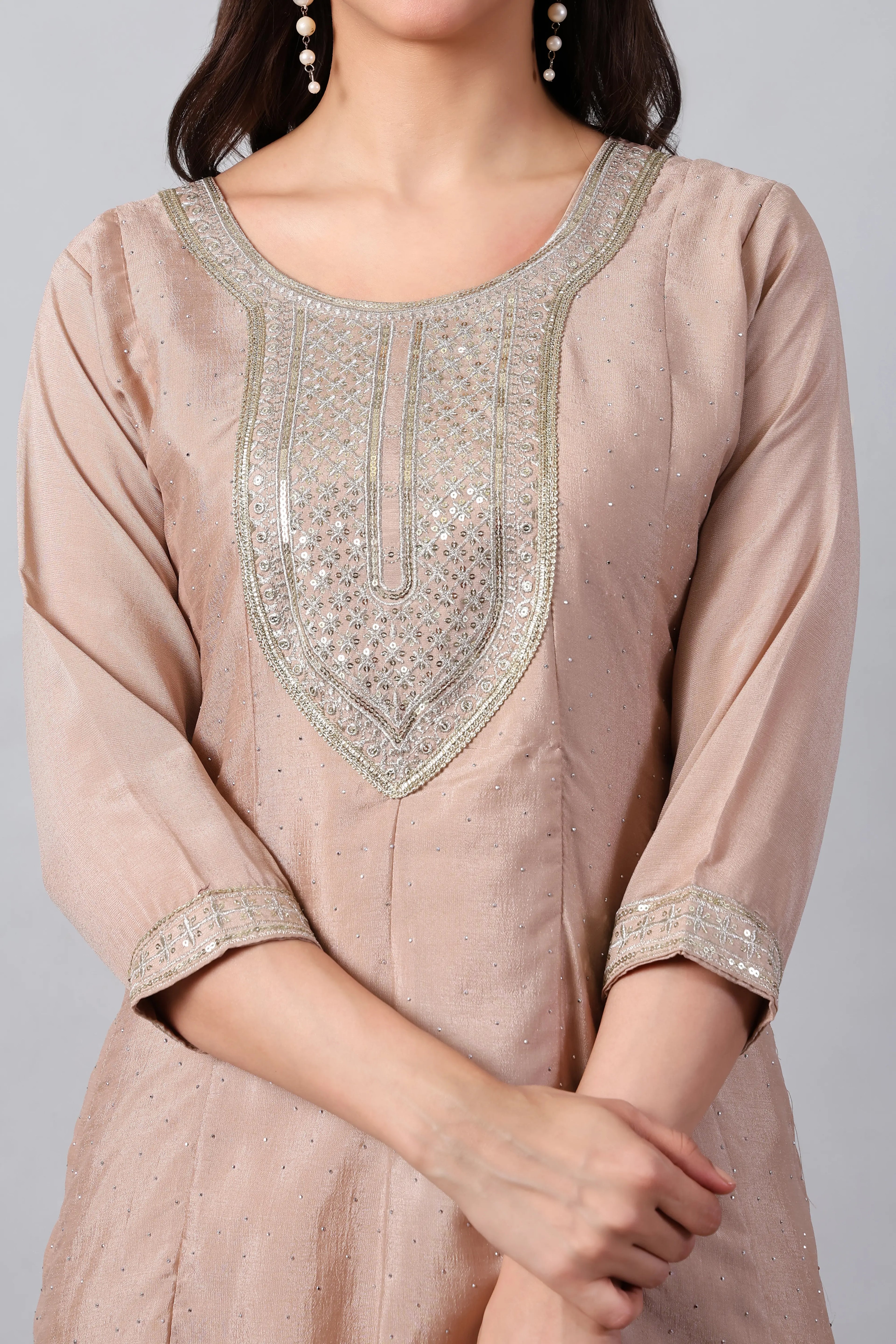 Beige Anarkali with Maroon Dupatta