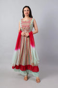 Mint and Magenta Georgette Kurta Pant with Net Dupatta