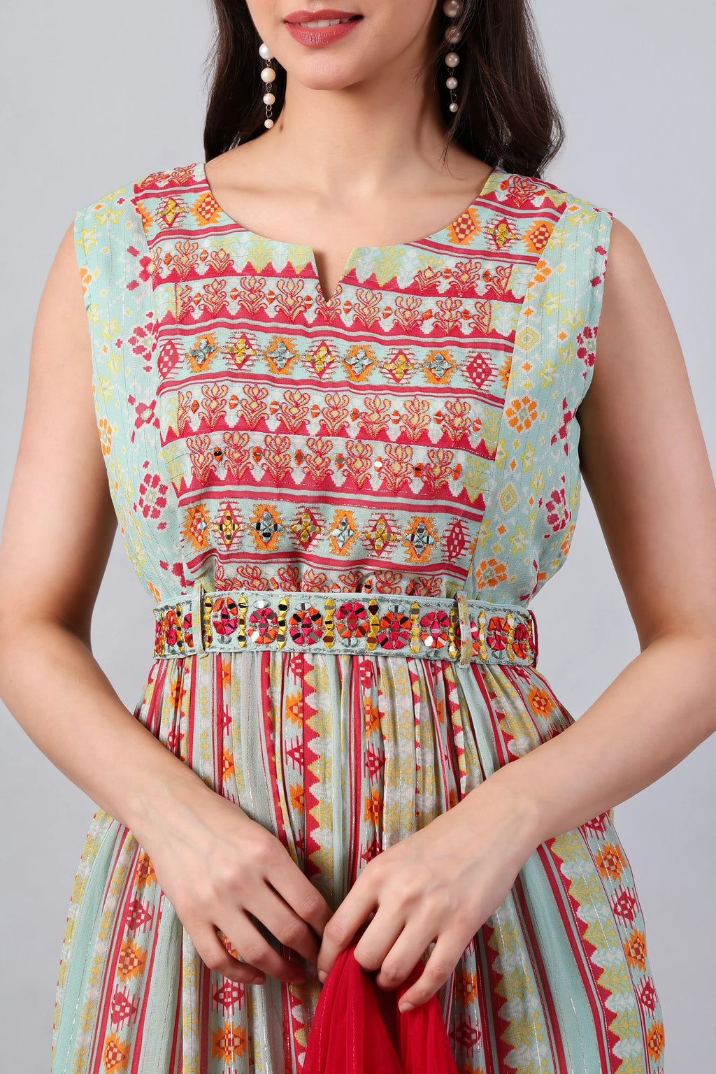 Mint and Magenta Georgette Kurta Pant with Net Dupatta