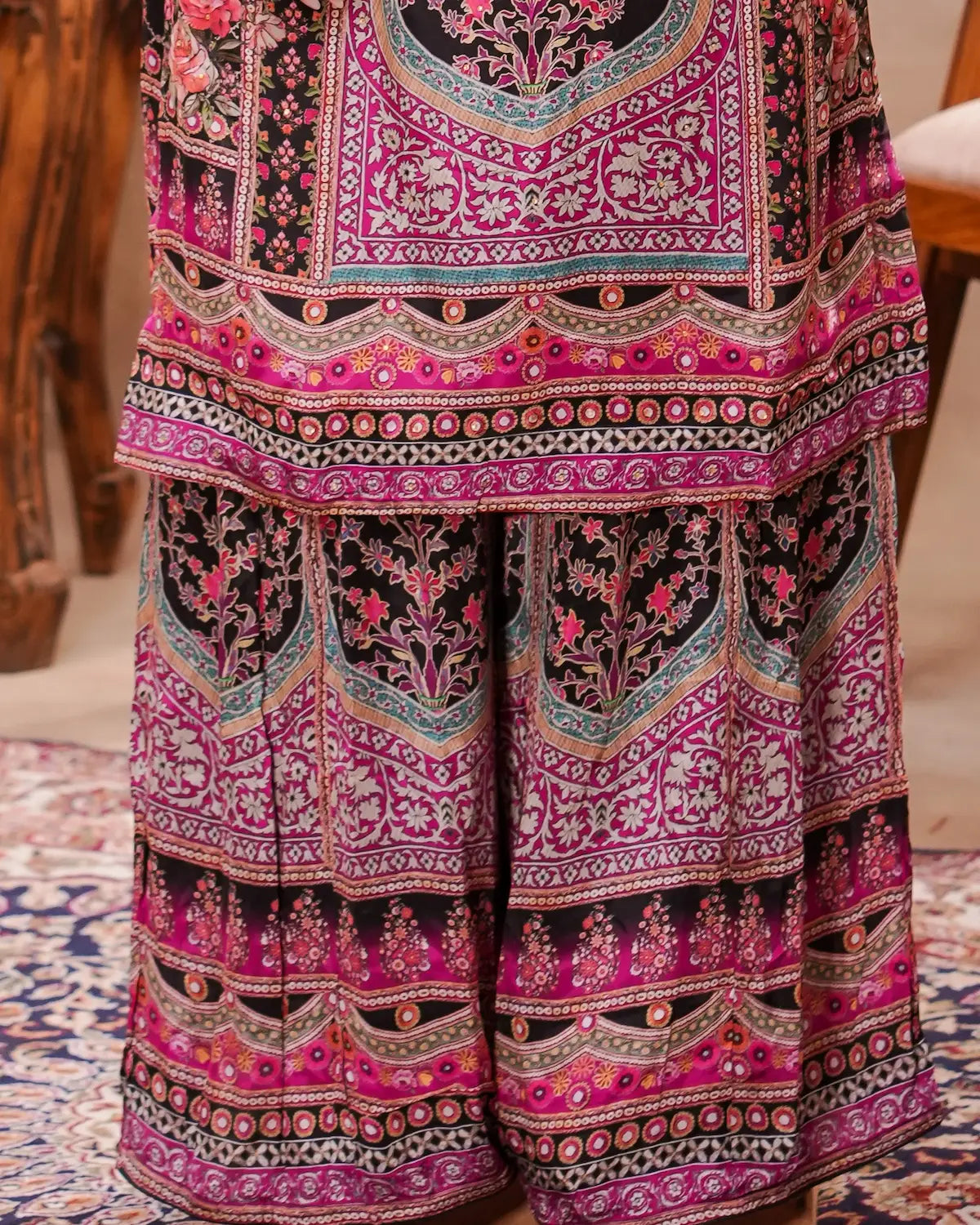 Black & Pink Crepe Printed Kurta Set with Dupatta
