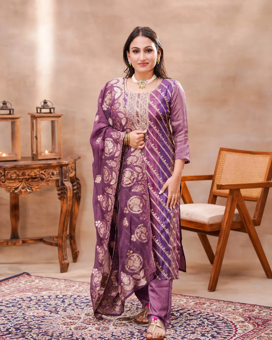 Purple Jacquard Kurta Set with Silk Dupatta – Shuchi Man