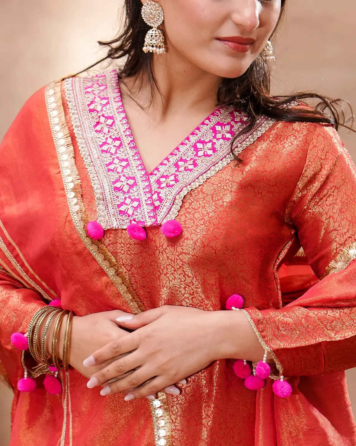 Rust Brocade Silk Kurta Set with Silk Dupatta – Shuchi Man