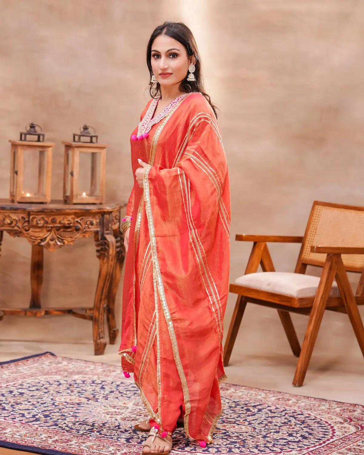 Rust Brocade Silk Kurta Set with Silk Dupatta – Shuchi Man