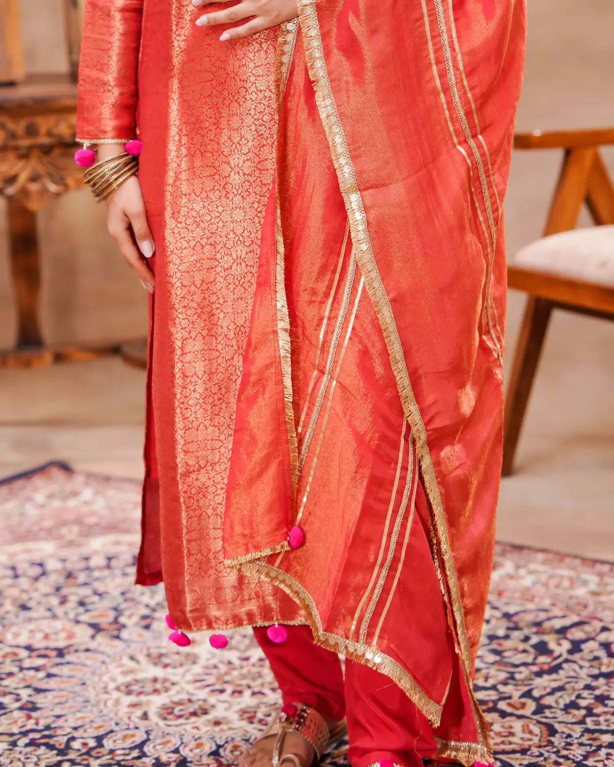 Rust Brocade Silk Kurta Set with Silk Dupatta – Shuchi Man